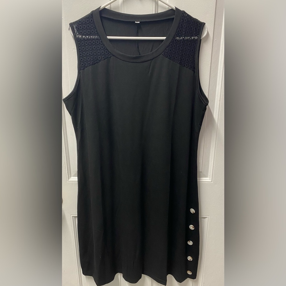 Black Sleeveless Summer Dress Cover Up Beach Button Detail Size XXL NWOT